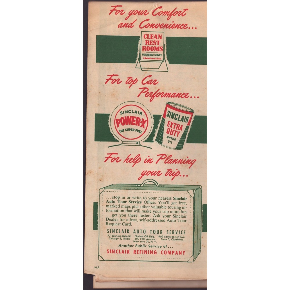Vintage Sinclair Kentucky Tennessee Gasoline Road Map Mid-Century Petroliana - Picture 2 of 2